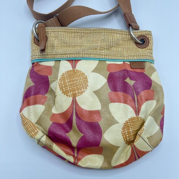 Fossil Key Per Coated Canvas Crossbody Shoulder Bag Floral Multicolor - Picture 2 of 13
